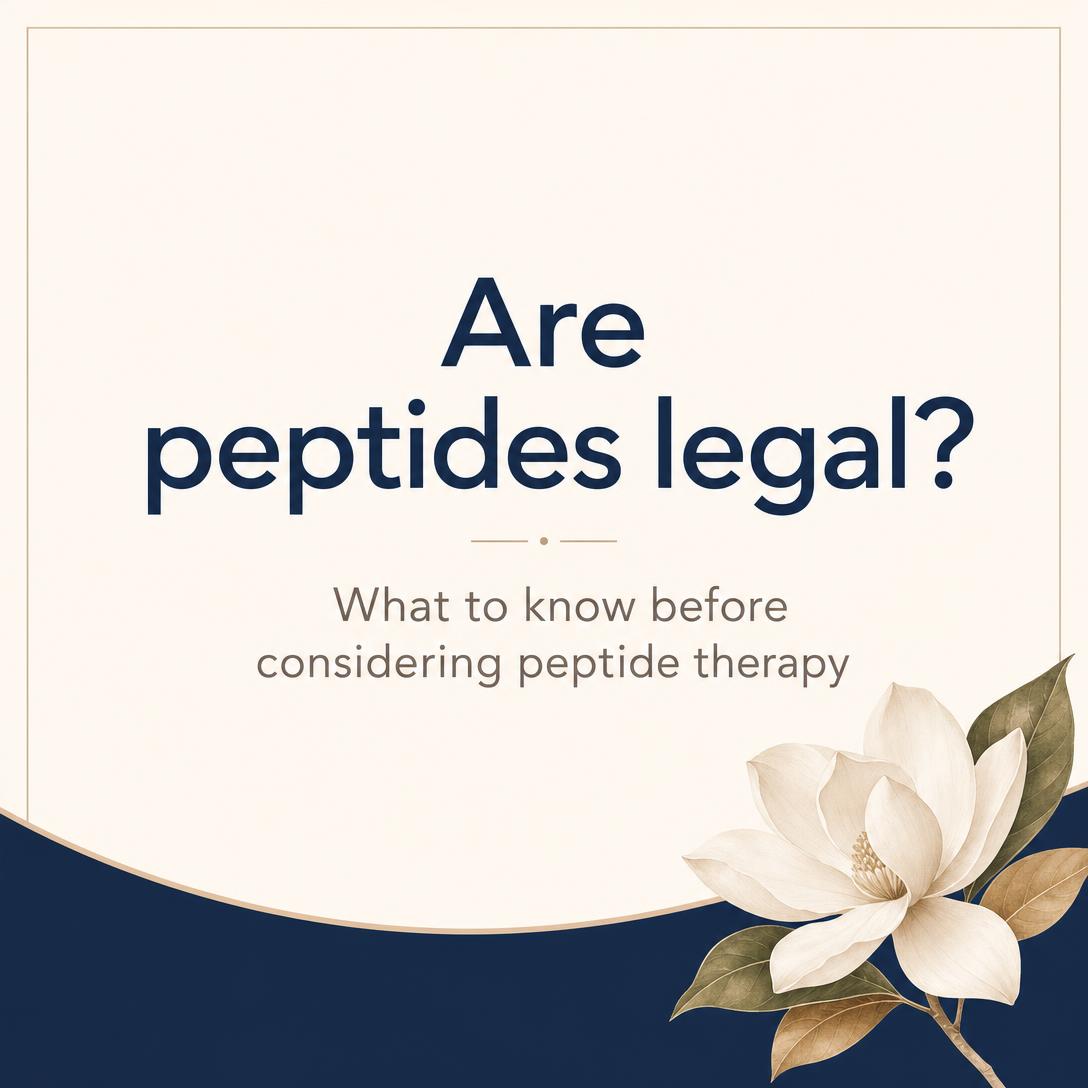 Illustrated cover graphic for an article about the legal status of prescription peptide therapy